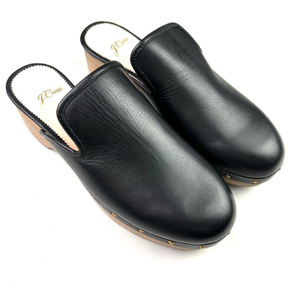 New J. Crew Black Leather Clogs AQ675 size 7.5 - Picture 4 of 10